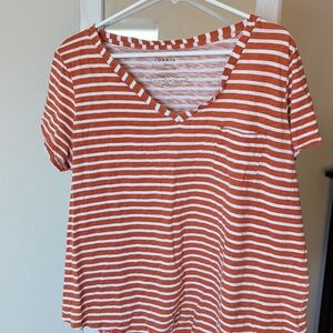 Torrid Red and White Striped V-Neck Tee